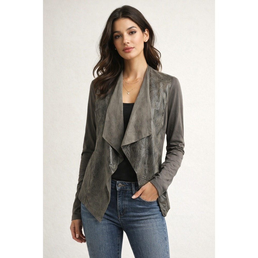 Edyson Maisha Faux Leather Drape Jacket Olive‎ Green Moto Chic Womens M NWT